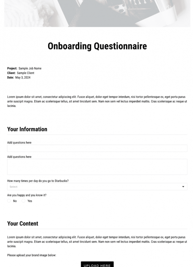 Dubsado Questionnaire | Onboarding | William Collection